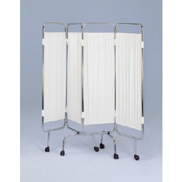 Ward Screen, Four sections, White, Chrome plated steel tubular flame, Mounted on castors, Width: 191cm, Height: 170 cm
