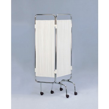 Ward Screen, Two sections, White, Chrome plated steel tubular flame, Mounted on castors, Width: 97cm, Height: 170 cm